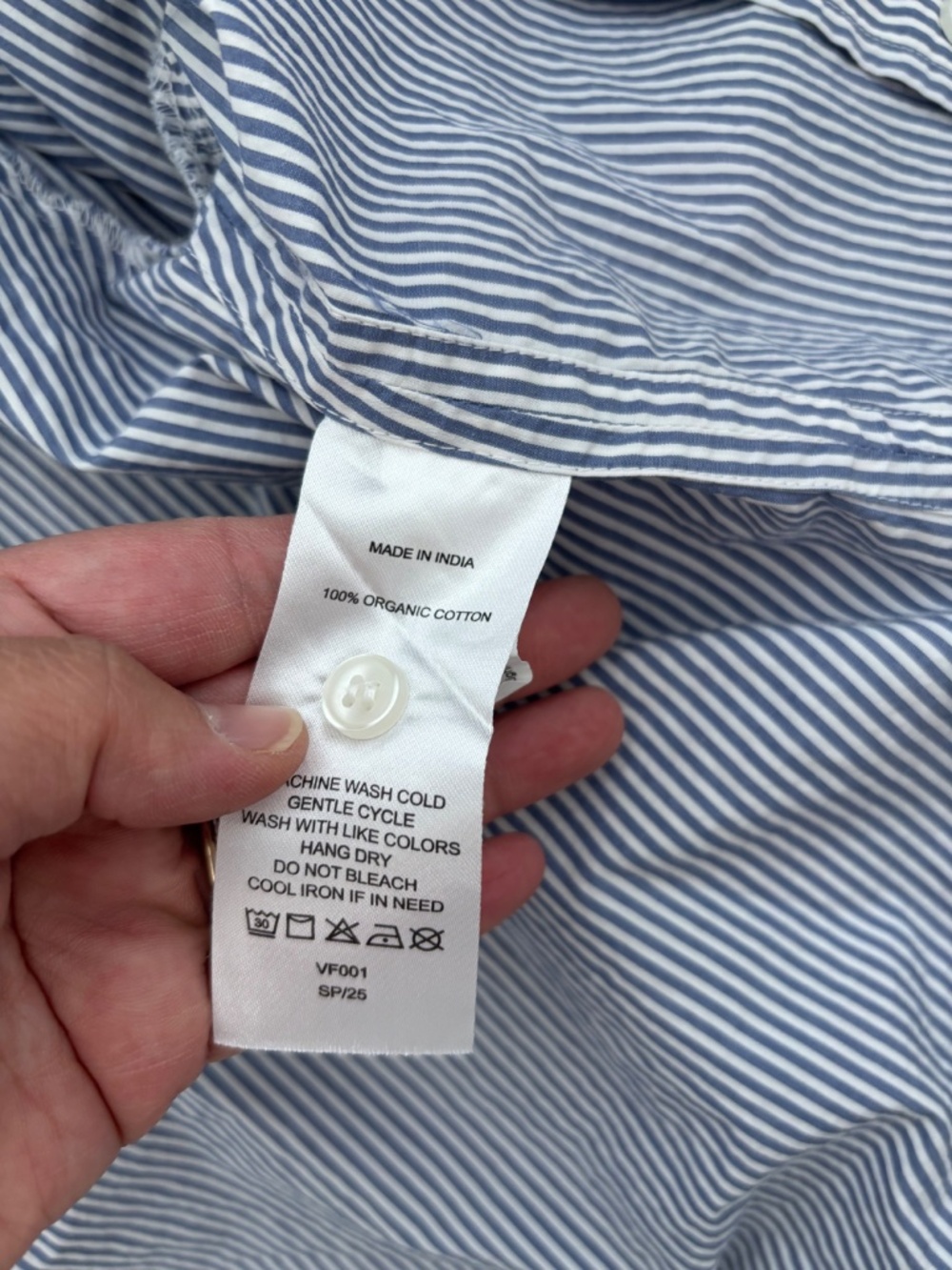 Quince • 100% Organic Cotton Poplin Cropped Long Sleeve Shirt Striped - Picture 3 of 9